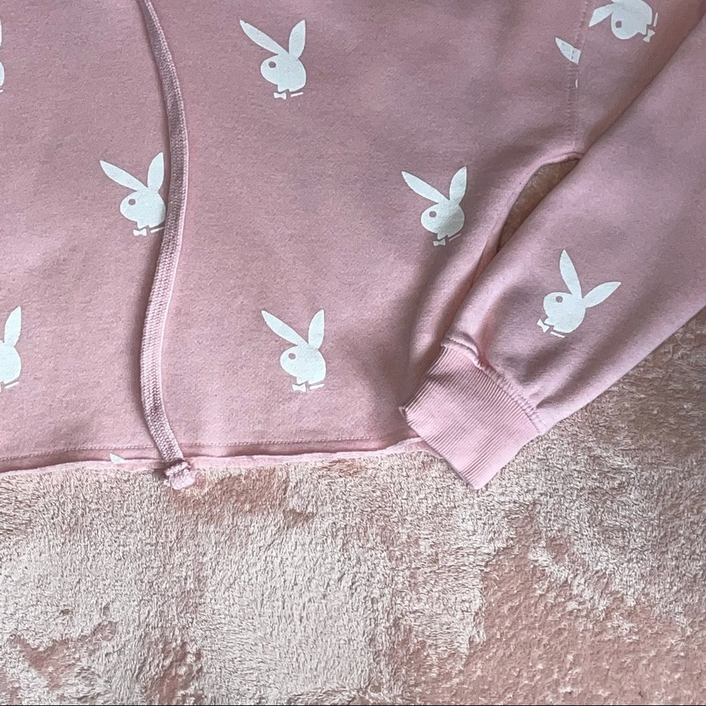 Missguided Playboy Cropped Hoodie Pink - Picture 4 of 9